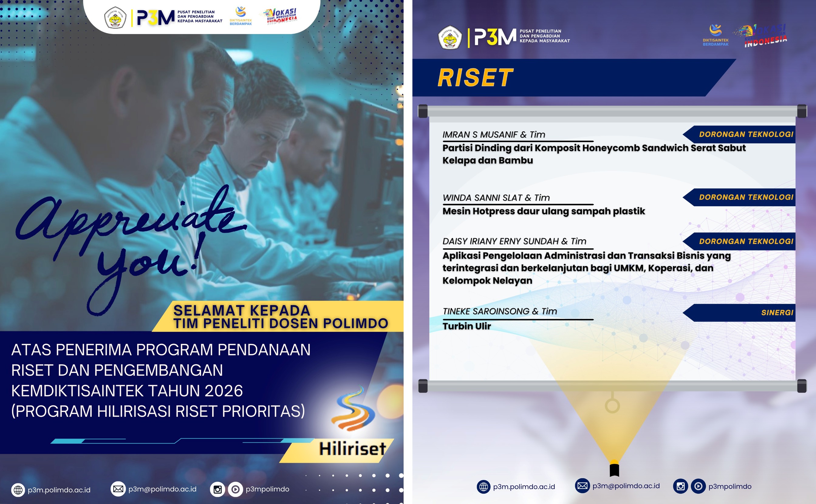 PENERIMA PROGRAM PENDANAAN RISET DAN PENGEMBANGAN KEMDIKTISAINTEK TAHUN 2026 (PROGRAM HILIRISASI RISET PRIORITAS)